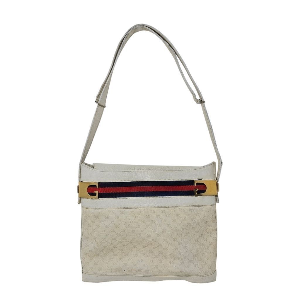 Rare Vintage Gucci Collector Crossbody Bag | White Monogram Canvas & Web Stripe